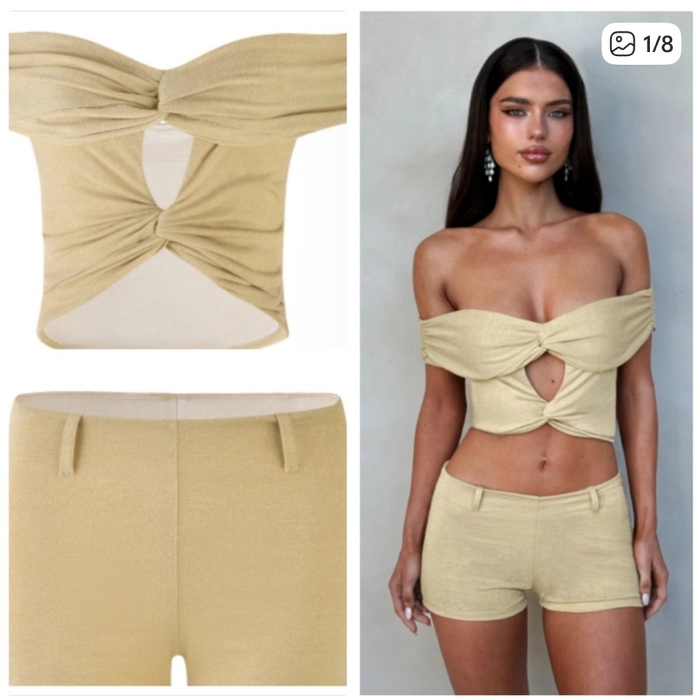 Tiger Mist Lynsey Gold Twist-Front Top and Short Set